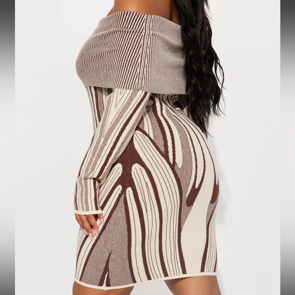 Off the Shoulder Long Sleeve Sweater Mini Dress - Picture 2 of 5